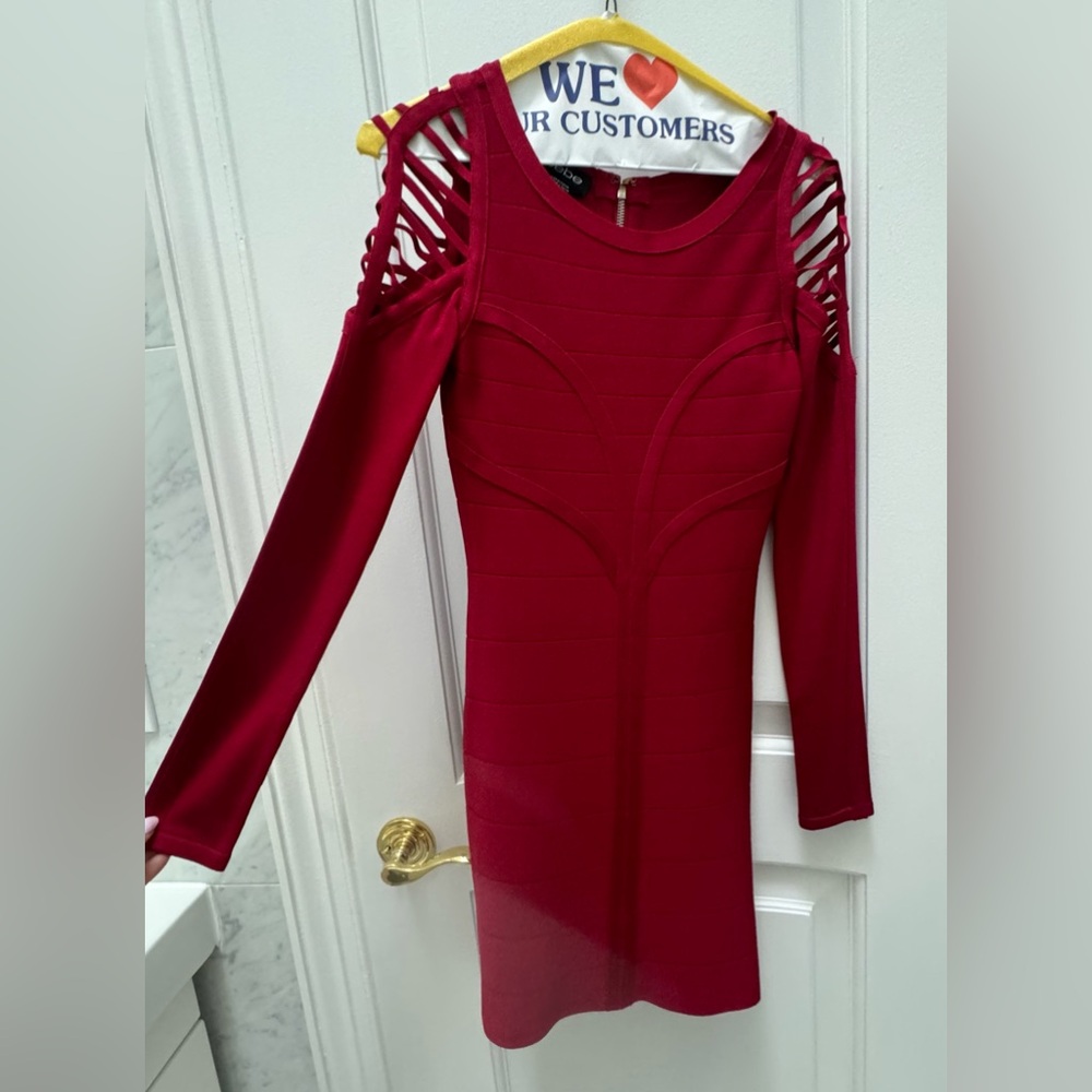 NWT Bebe Red Bandage Bodycon Dress Cold Shoulder Size  XS